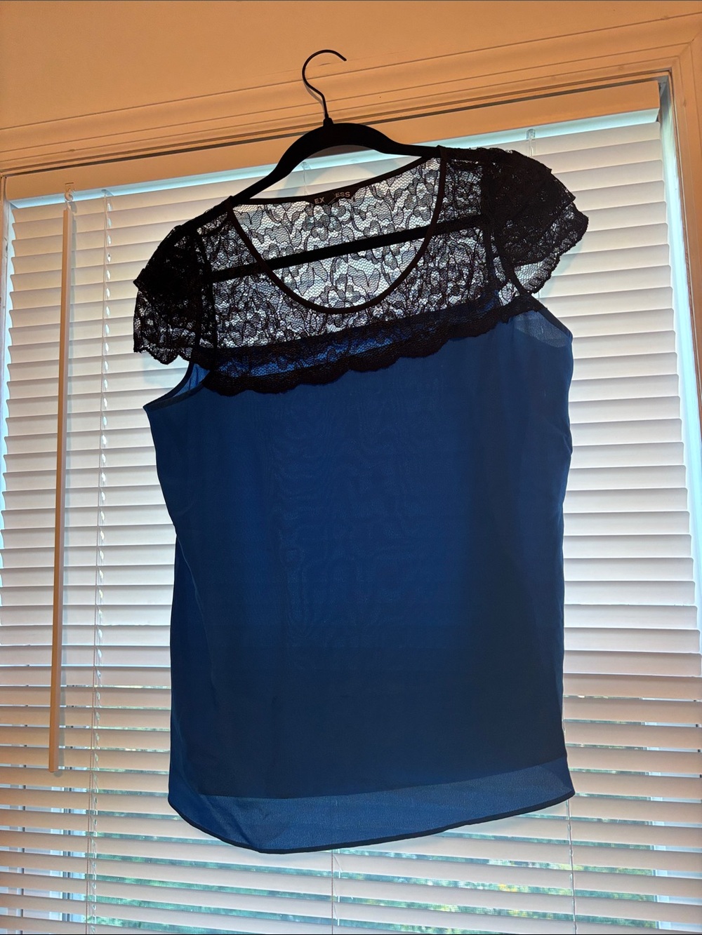 Express Blue Camisole with Black Lace Yoke